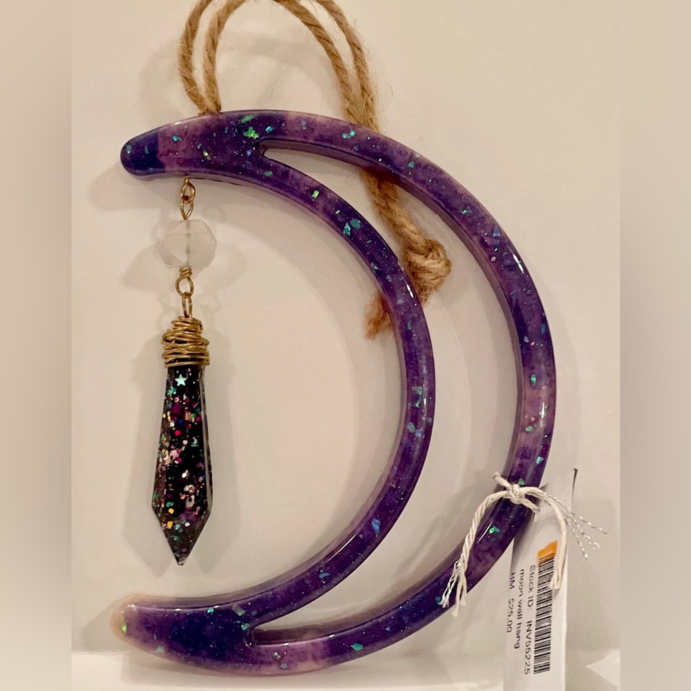 BEAUTIFUL CRESCENT MOON WITH HANGING CRYSTAL!